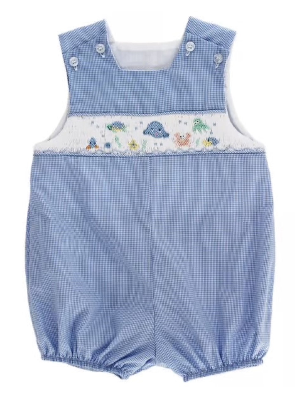 Blue Gingham Smocked Baby One-Piece Romper